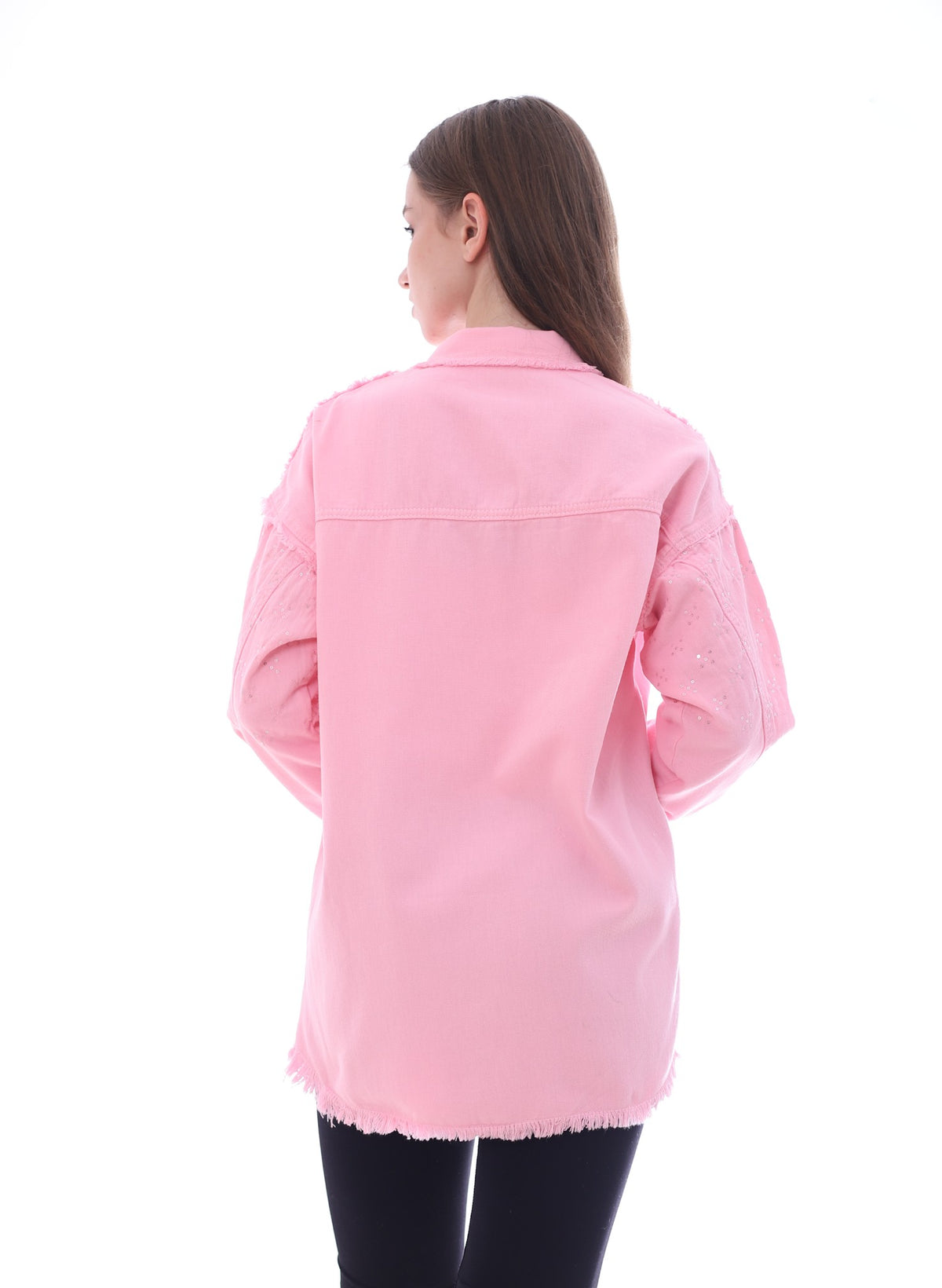 Gabardine With Sequins On The Shoulder Jacket Rose Color OJ-553R