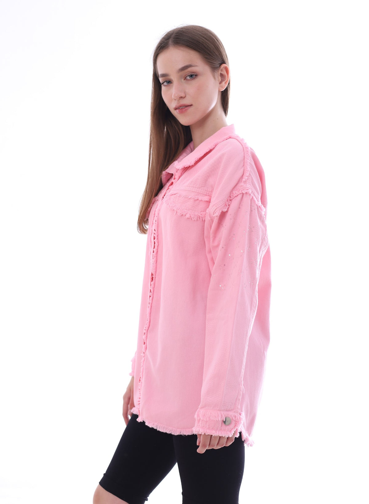 Gabardine With Sequins On The Shoulder Jacket Rose Color OJ-553R