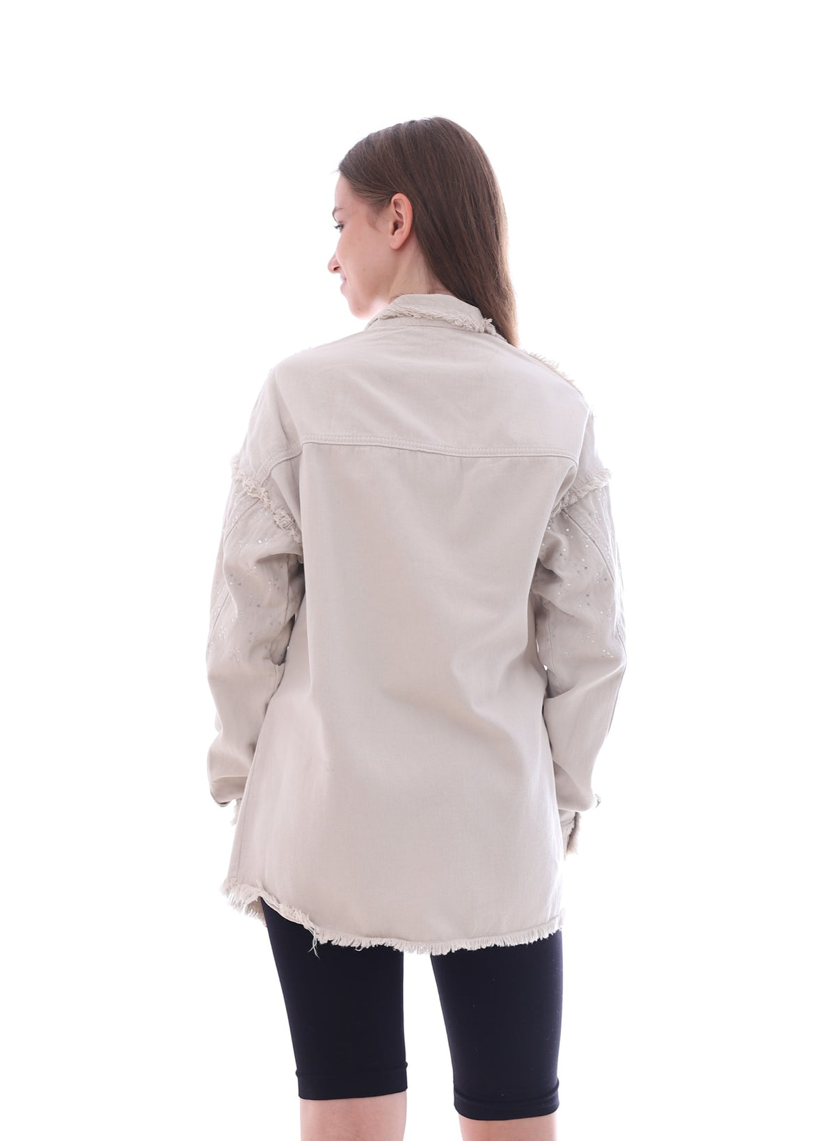 Gabardine With Sequins On The Shoulder Jacket Beige Color OJ-553BG