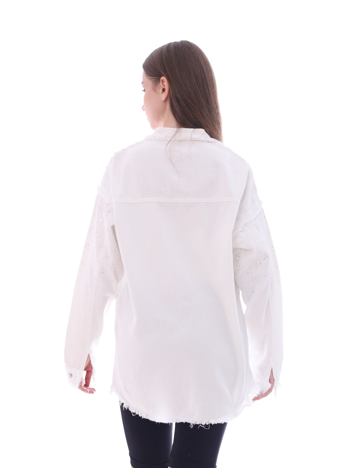 Gabardine With Sequins On The Shoulder Jacket White Color OJ-553W