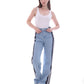 Straight Black Side With Stripes White Pants Jeans Blue OB-651