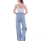 Straight Black Side With Stripes White Pants Jeans Blue OB-651