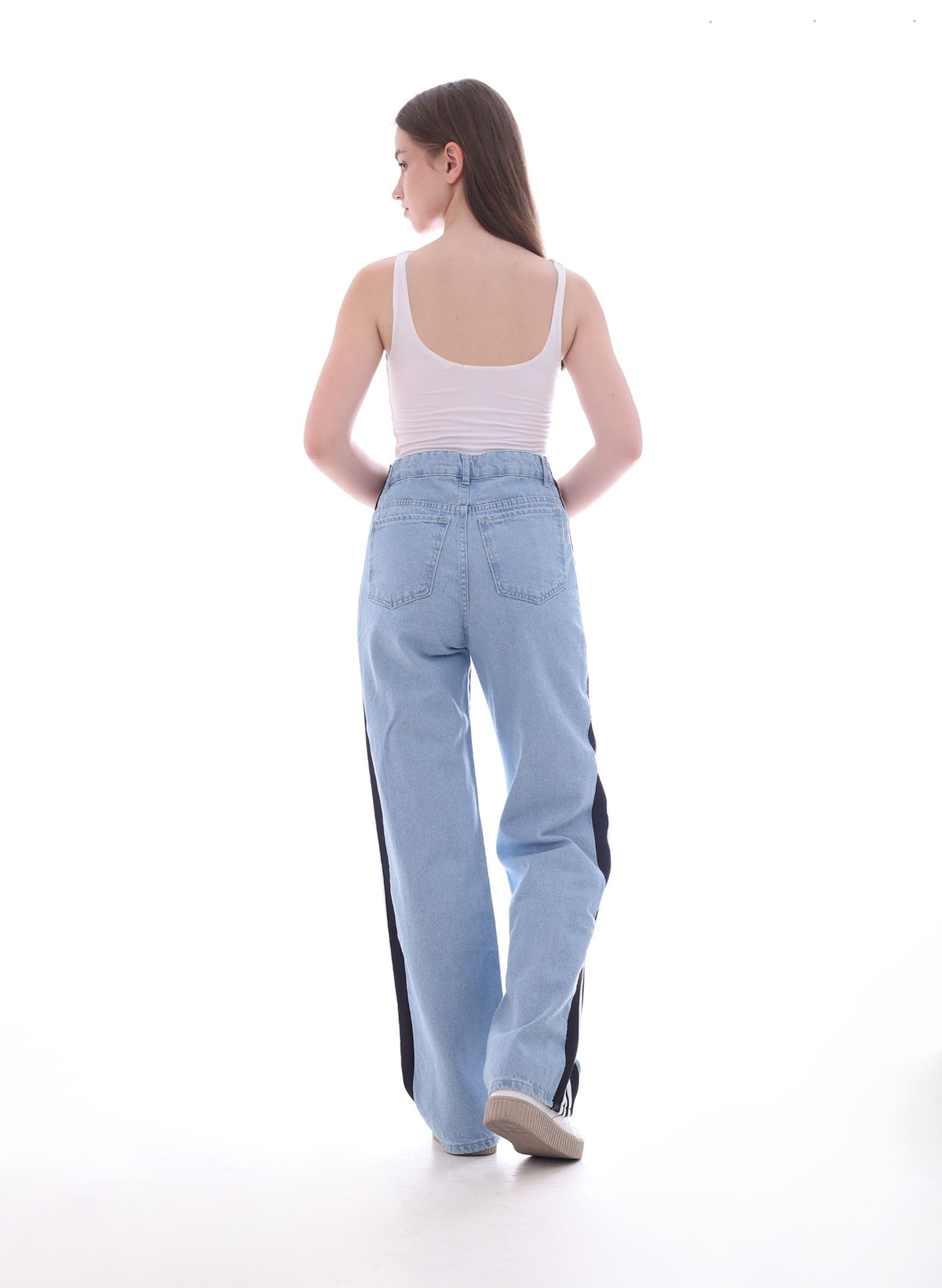 Straight Black Side With Stripes White Pants Jeans Blue OB-651