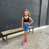 Short Jeans Printed Hearts Medium Blue Color Bottoms Teenager OB-655-A