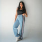 Straight Black Side With Stripes White Pants Jeans Blue OB-651