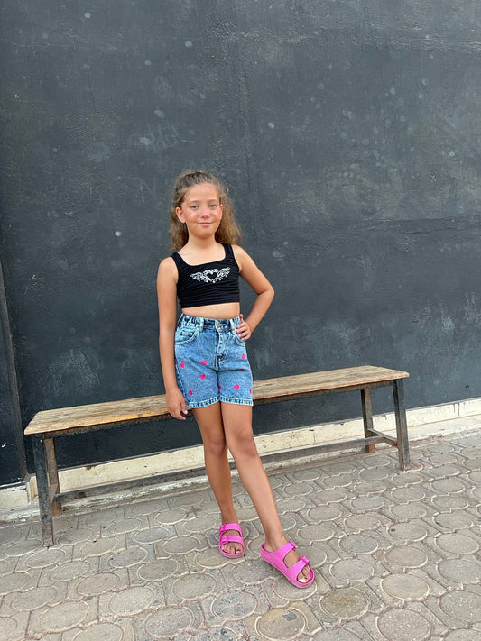 Short Jeans Printed Hearts Light Quarry Color Bottoms Teenager OB-655-R