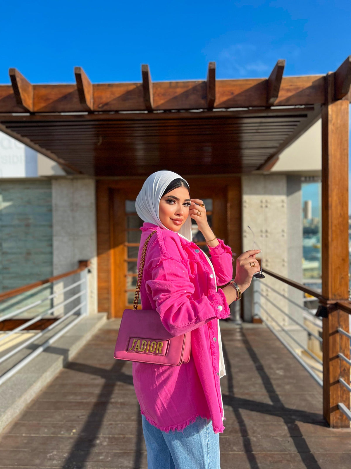 Gabardine With Sequins On The Shoulder Jacket Pink Color OJ-553F