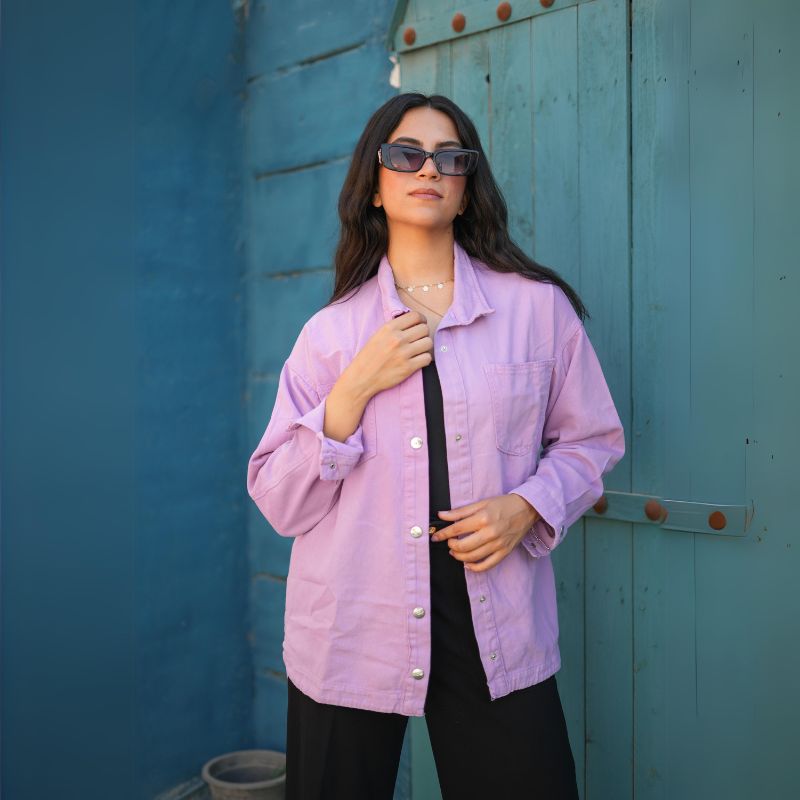 Gabardine Jacket With Pockets Front Buttons Purple Color OJ-512PR
