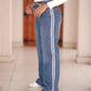 High Waist Straight With Side Stripes White Pants Jeans Blue OB-2012