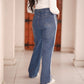 High Waist Straight With Side Stripes White Pants Jeans Blue OB-2012