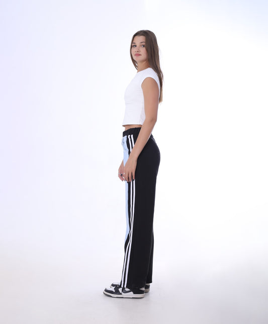 Milton x Jeans High Waist Straight Pants With Side 2 White Stripes OB-2014 - Black