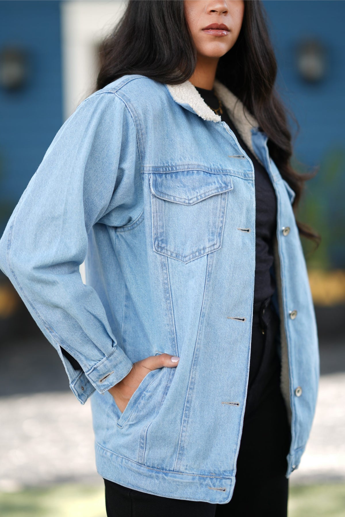 Jacket Jeans Fleece Lined Women With Front Pockets OJ-2039