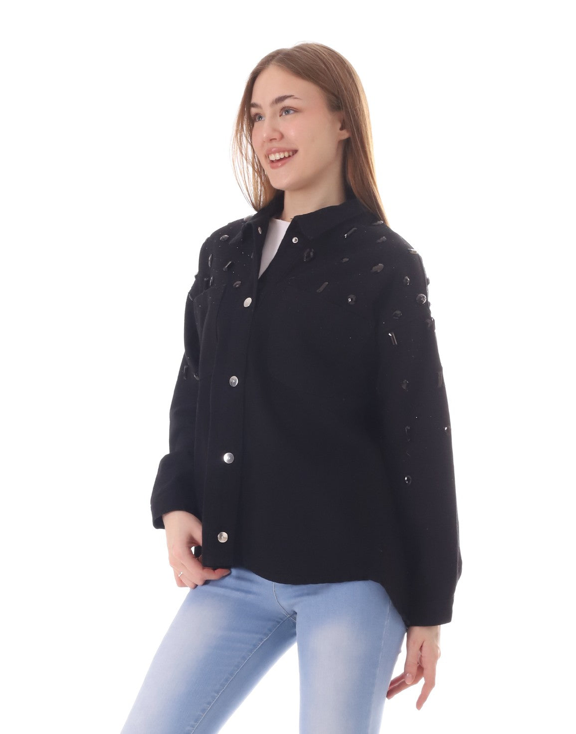 Jeans Jacket Diamond Black Shoulder Black Color OJ-542/BB
