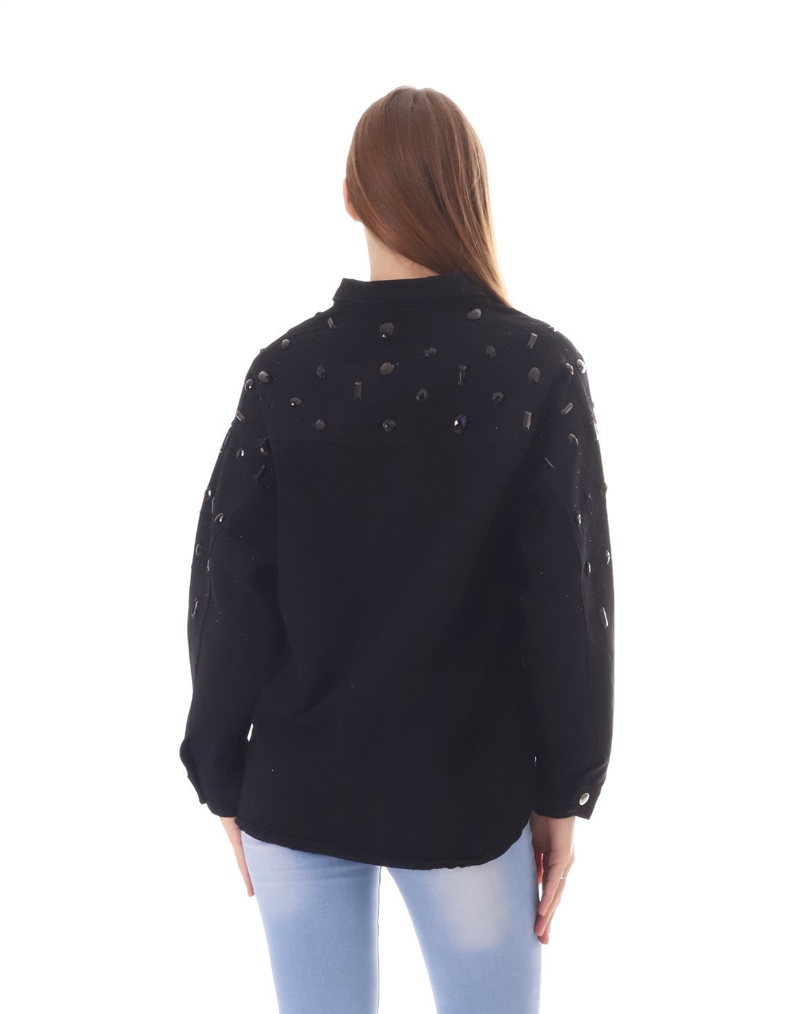 Jeans Jacket Diamond Black Shoulder Black Color OJ-542/BB
