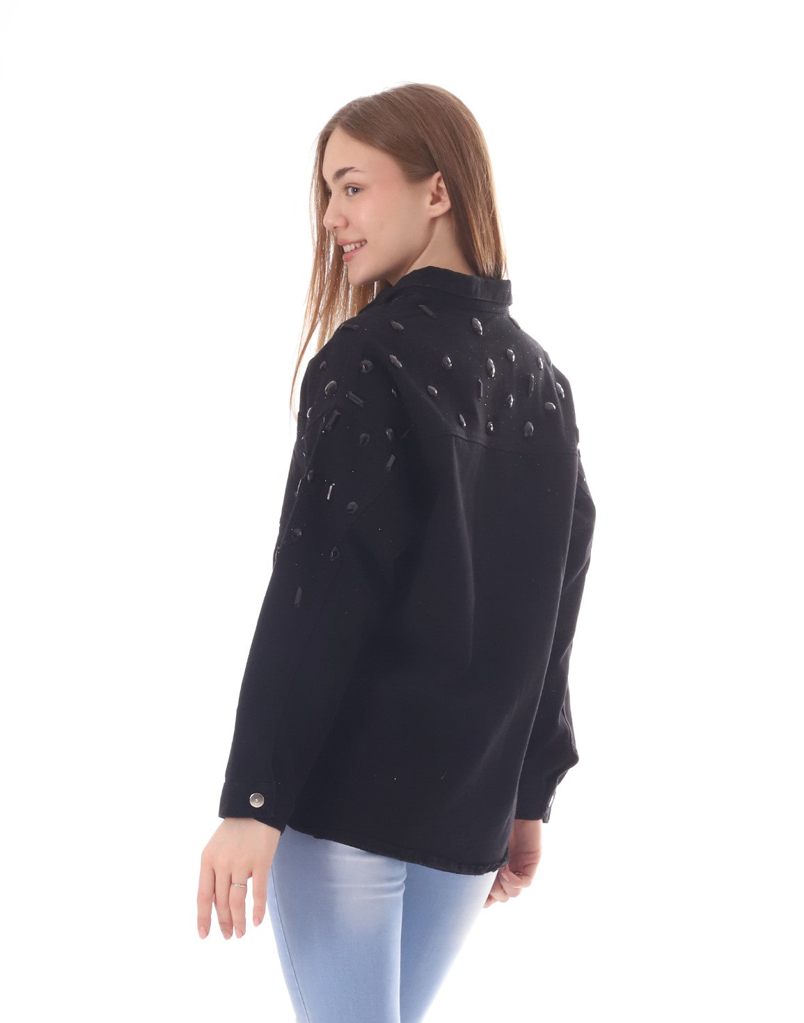 Jeans Jacket Diamond Black Shoulder Black Color OJ-542/BB