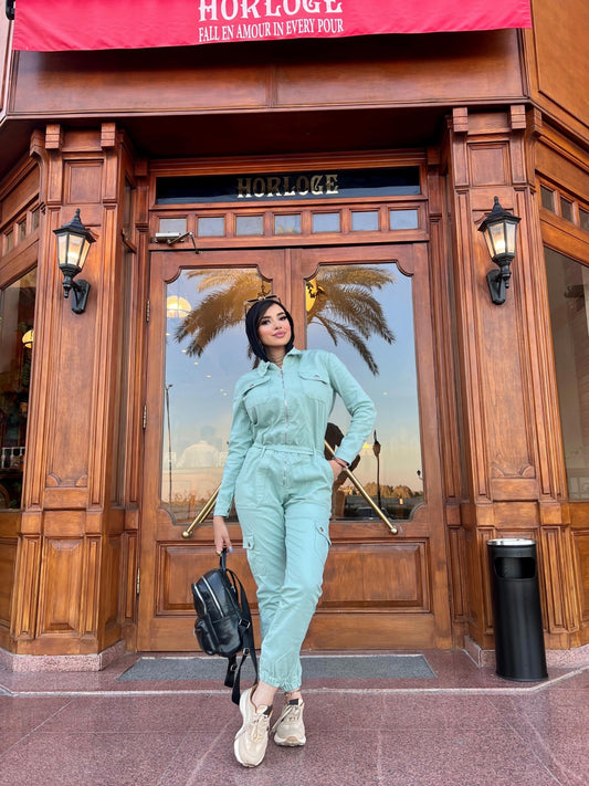 Gabardine Regular Fit Jumpsuit with Zipper and Belt