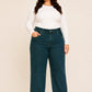 Plus Size High Waist Straight Dark Olive Green Jeans Pants 375-Z