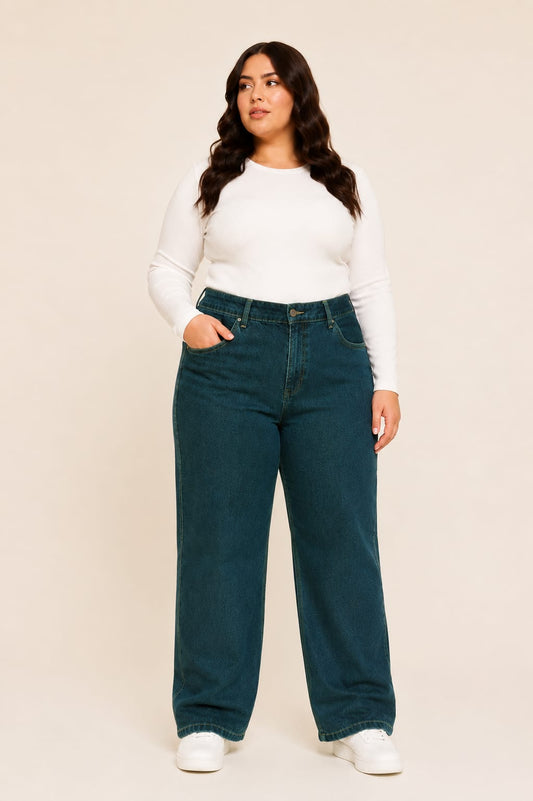 Plus Size High Waist Straight Dark Olive Green Jeans Pants 375-Z