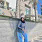 Strass Studded Jeans Pants Medium Blue OBS-350B