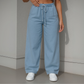 Women's Soft Wide Leg Jeans Pants Medium Blue OB-35-b