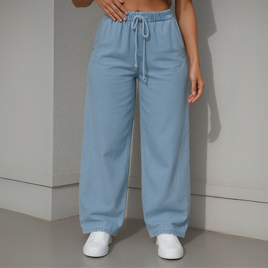 Women's Soft Wide Leg Jeans Pants Medium Blue OB-35-b