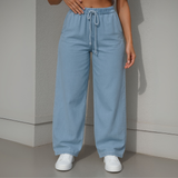 Women's Soft Wide Leg Jeans Pants Medium Blue OB-35-b