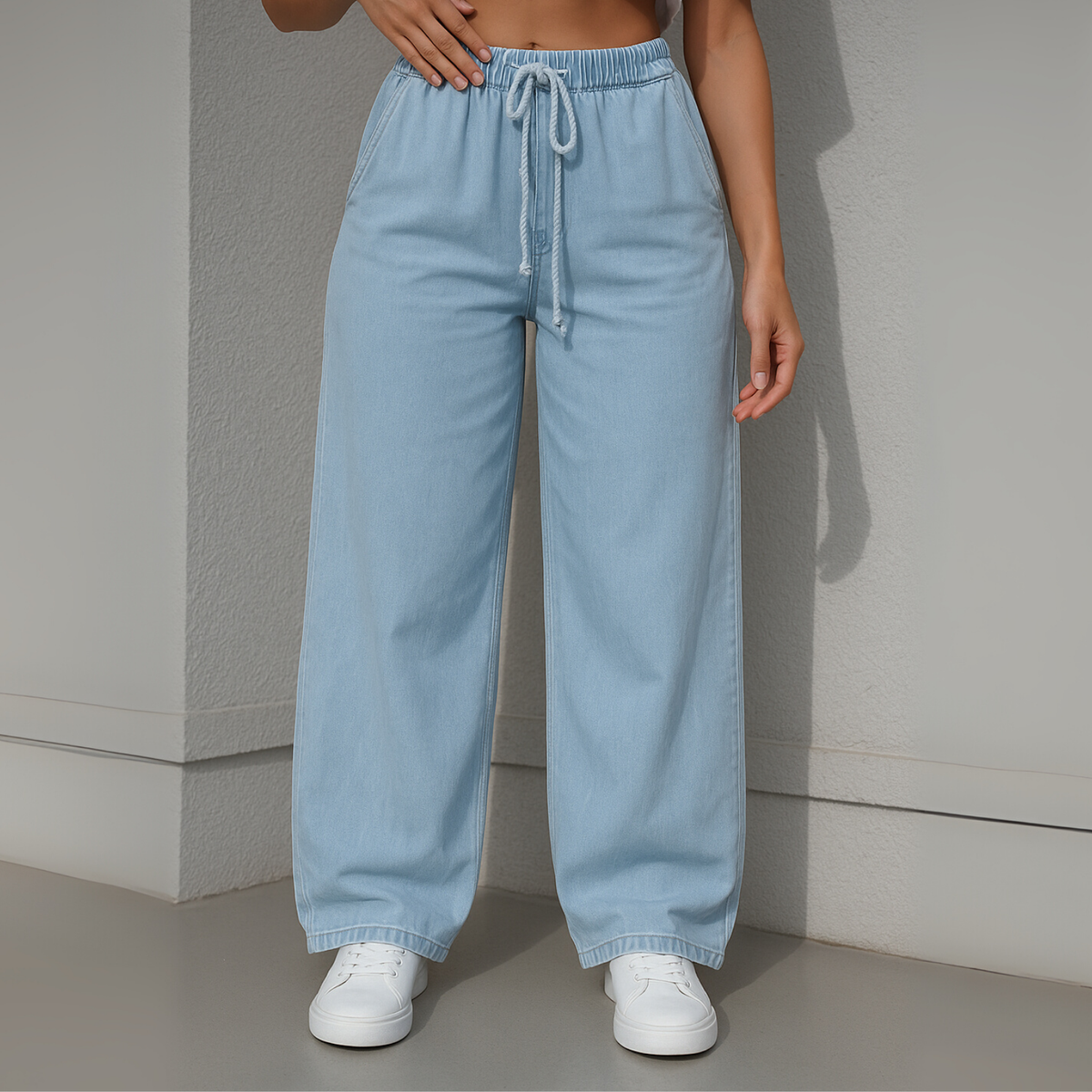 Women's Soft Wide Leg Jeans Pants Light Blue OB-35-bb