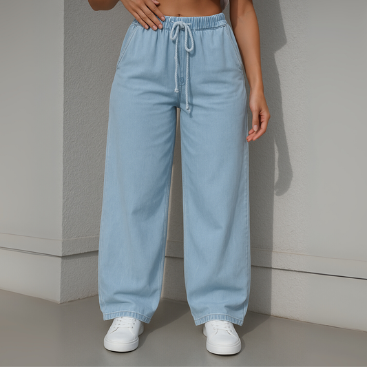 Women's Soft Wide Leg Jeans Pants Light Blue OB-35-bb