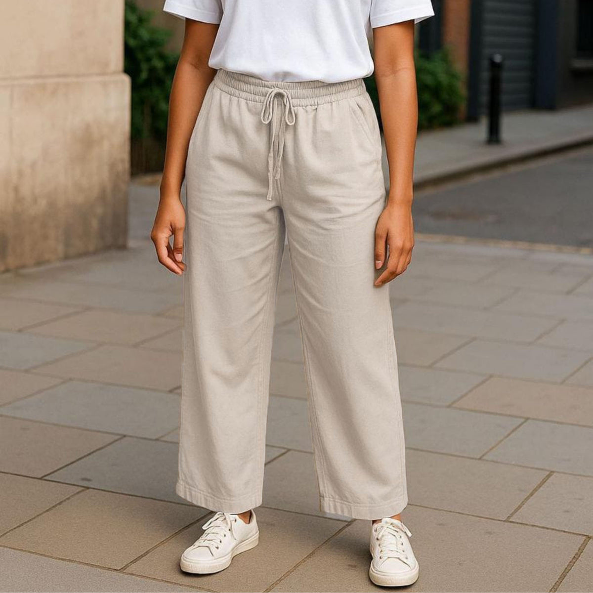 Women's Soft Wide Leg Jeans Pants Light Beige OB-35-CR