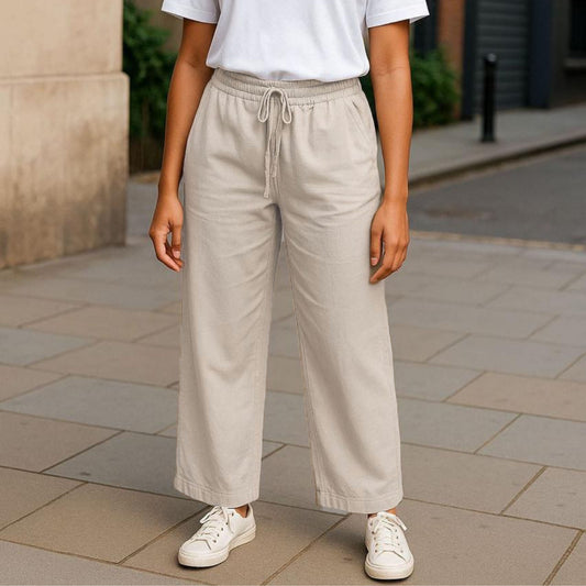 Women's Soft Wide Leg Jeans Pants Light Beige OB-35-CR