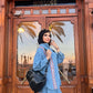 Women's 2-Piece Denim Set Long Sleeve Shirt and Wide Leg Pants Blue Color