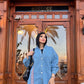 Women's 2-Piece Denim Set Long Sleeve Shirt and Wide Leg Pants Blue Color