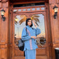 Women's 2-Piece Denim Set Long Sleeve Shirt and Wide Leg Pants Blue Color