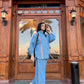 Women's 2-Piece Denim Set Long Sleeve Shirt and Wide Leg Pants Blue Color