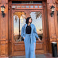 Women's 2-Piece Denim Set Long Sleeve Shirt and Wide Leg Pants Blue Color