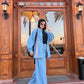 Women's 2-Piece Denim Set Long Sleeve Shirt and Wide Leg Pants Blue Color