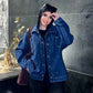 Dark Blue Women's Denim Jacket with Rhinestones – Oversized Elegant Fit