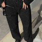 Strass Studded Jeans Pants Black OBS-350BL