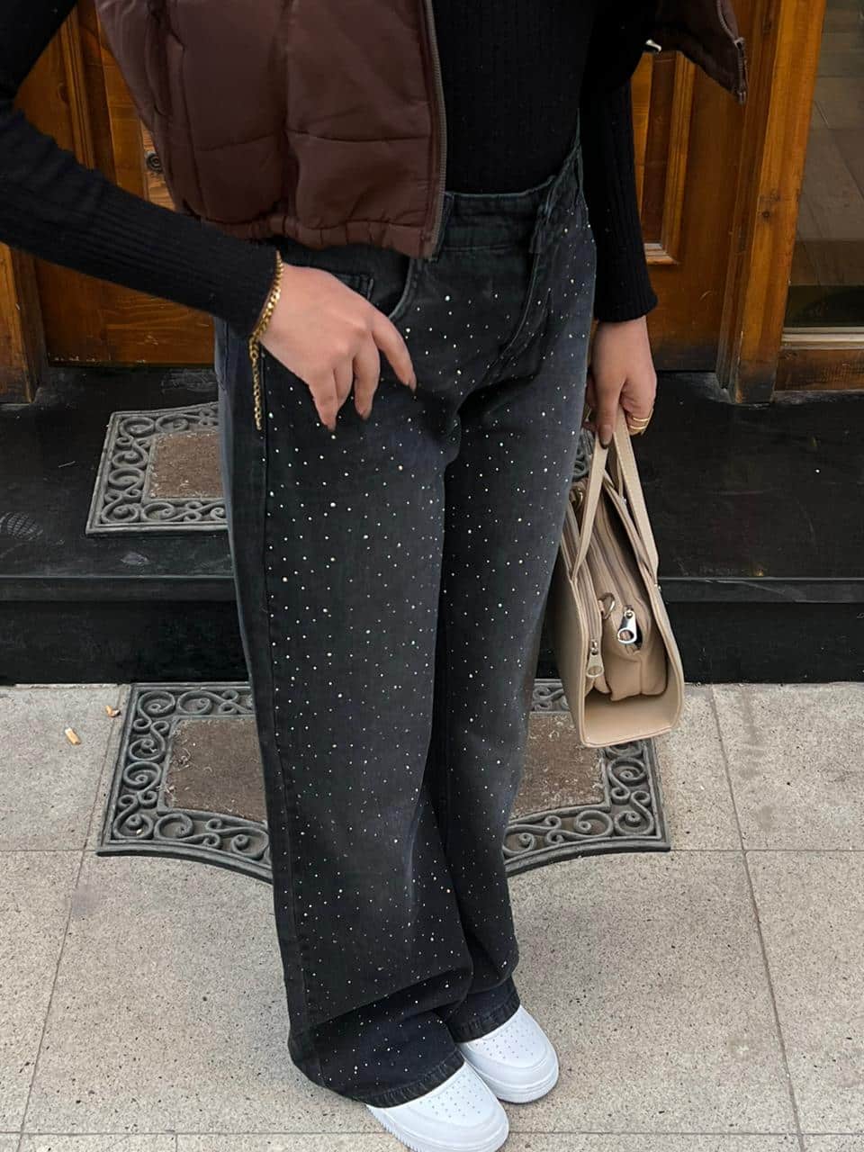 Strass Studded Jeans Pants Grey OBS-1-350-BBL