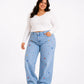 Plus Size Diamond Studded Straight Jeans Pants Medium Blue Color OBD-350B