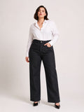 Plus Size High Waist Straight Gray Black Jeans Pants 375- RBL
