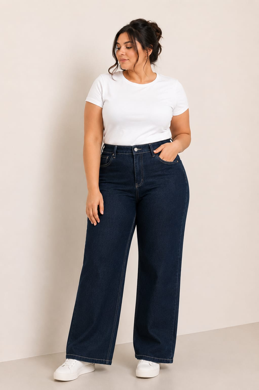 Plus Size High Waist Straight Blue Black Jeans Pants 375-ABL