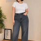 Plus Size High Waist Straight Light Gray Jeans Pants 375-CBL