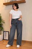 Plus Size High Waist Straight Light Gray Jeans Pants 375-CBL