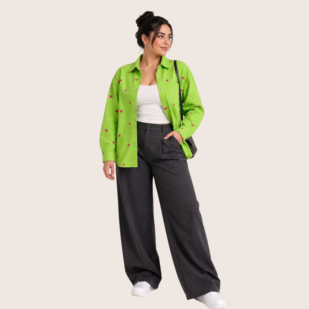 Kiwi Heart Print Gabardine Shirt oj-555CGR