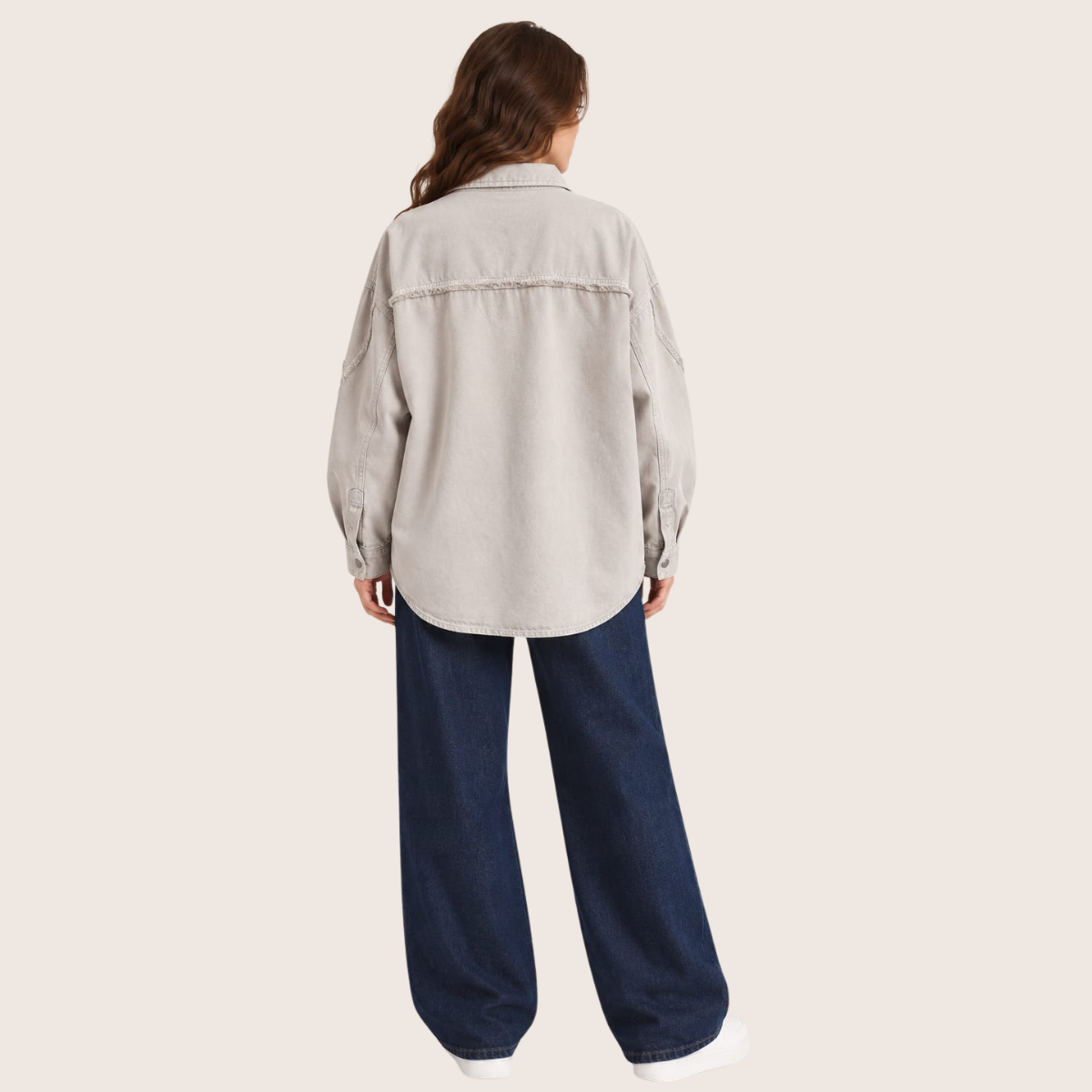 Oversized Women's Shirt with Front Pockets Beige OJ-514CR