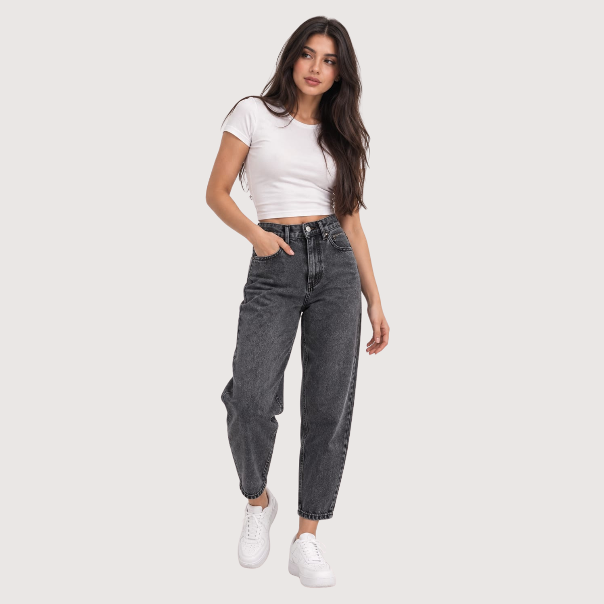 MomFit Boyfriend Gray Jeans Pants OB-200BBL