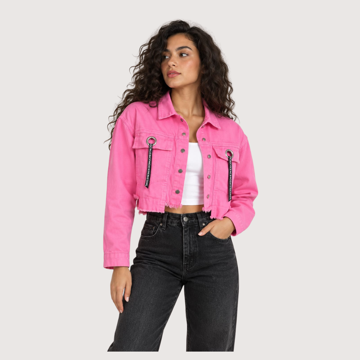Cropped Gabardine Jacket Pink Color OJ-543PI
