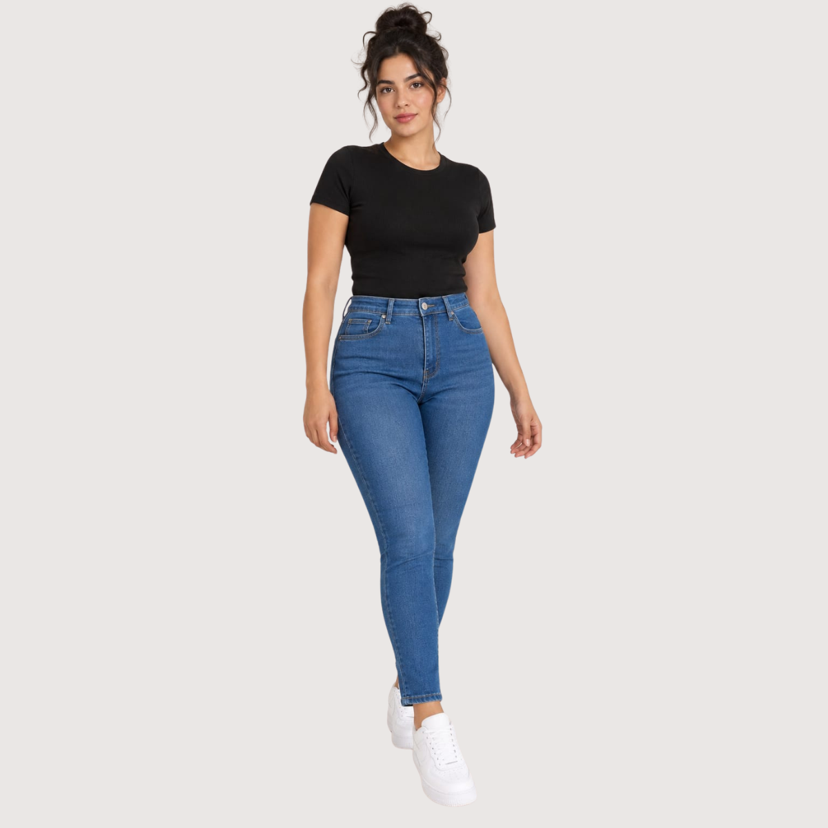 High Waist Skinny Jeans Medium Blue OH-498B