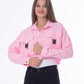 Gabardine Jacket With Front Chain Closure Rose Color OJ-548RS